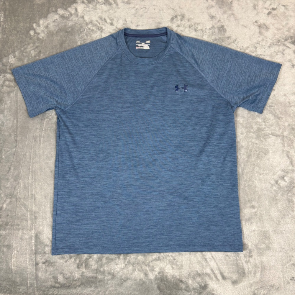 Under Armour Shirt Mens Large Blue HeatGear Short Sleeve Loose Fit Athletic Tee